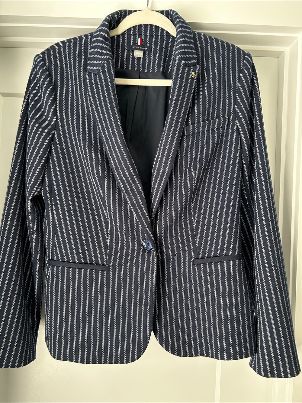 Tommy Hilfiger Navy and White Pinstripe Blazer